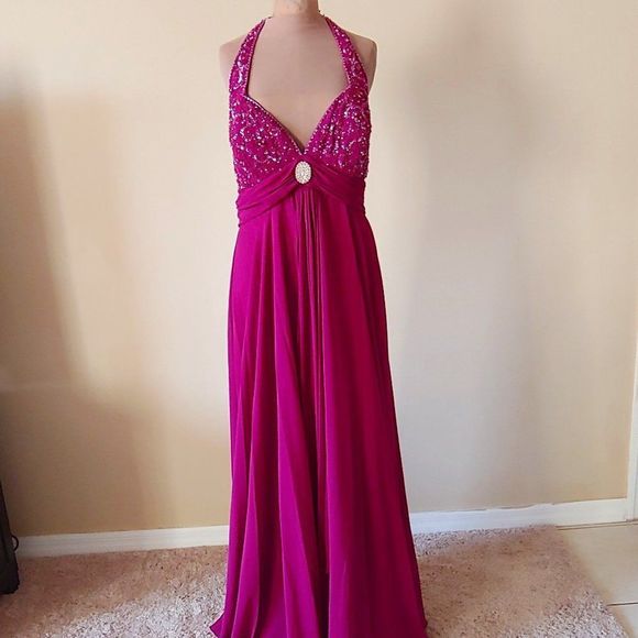 (3) NWT Beautiful Fuchsia Long Gown by Wow Style 8034 - Picture 1 of 5